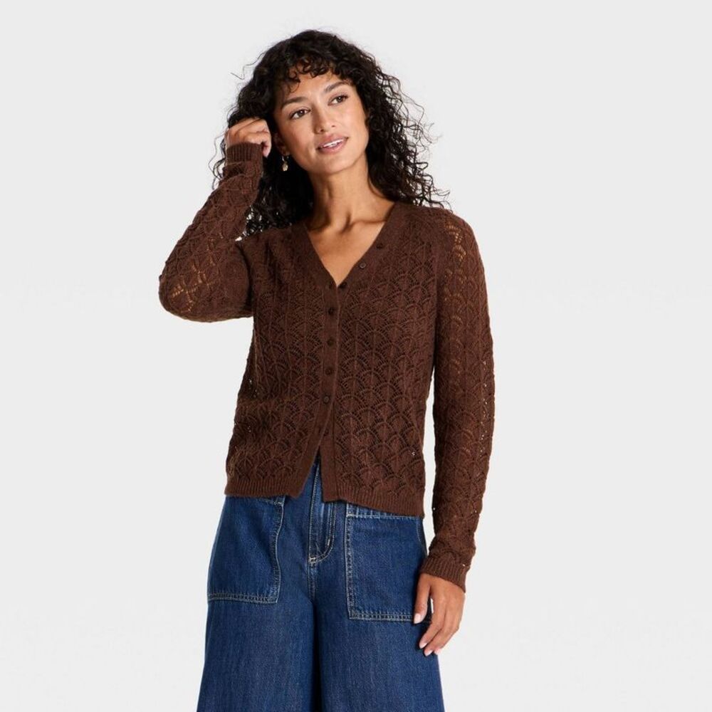 Women's Stitch V-Neck Cardigan - Universal Thread Brown M